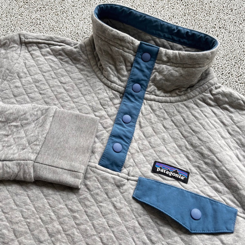 Patagonia Quilted Snap-T Pullover Women M Gray Blue Organic Cotton Gorpcore
